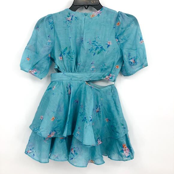BARDOT Girls Cindy Floral Cut Out Dress Size 8 Blue Flora Short Sleeve NWT - Picture 7 of 12
